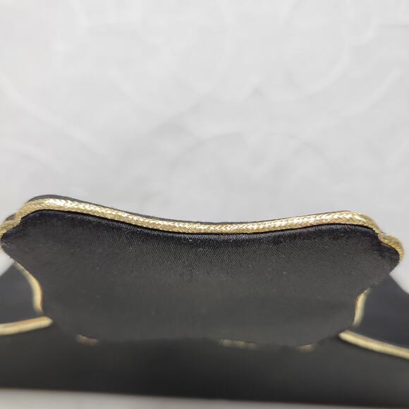 Vintage Yves Saint Laurent Silk Envelope Clutch 9" Black Gold Trim France - Picture 15 of 16